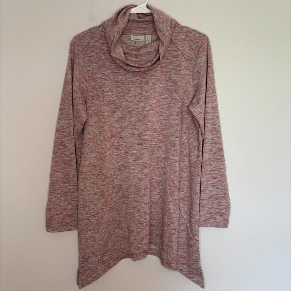 LOGO Lounge Pullover XS Pink Raw Edge Cowl Neck Soft Stretch Loungewear Comfy
